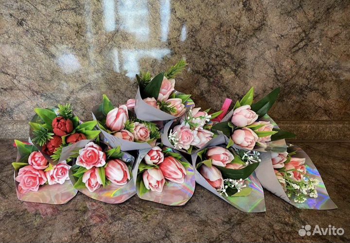 Букет тюльпанов из мыла (из трёх тюльпанов)