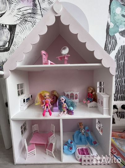 Домик кукольный деревянный с куклами enchantimals