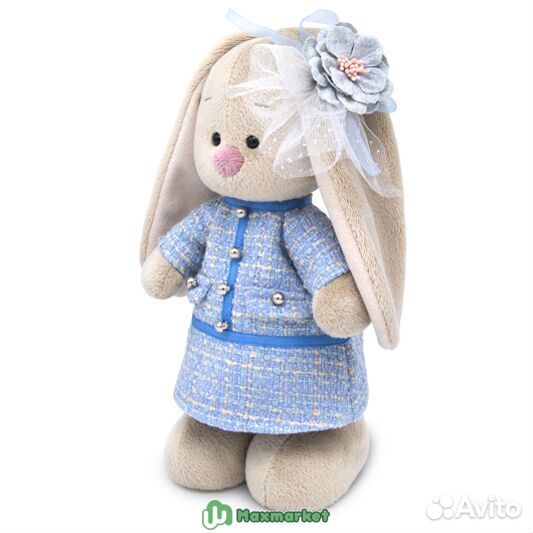 Игрушка Зайка Ми в голубом платье в клетку (больша