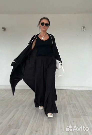 Кимоно и брюки палаццо комплект черный