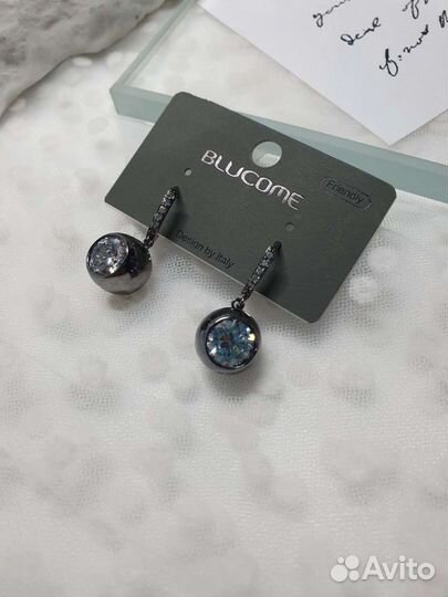 Серьги кристалл круглый в чёрном цвете