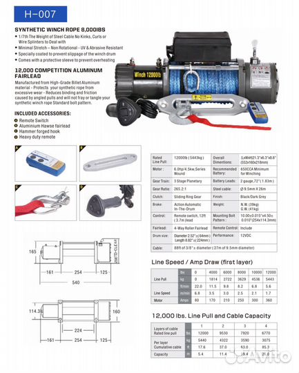 Лебедка Electric Winch 12000lbs/5.5 тонн / 12вольт