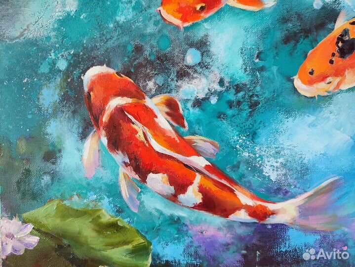 Картина маслом с рыбками кои 50/70 см