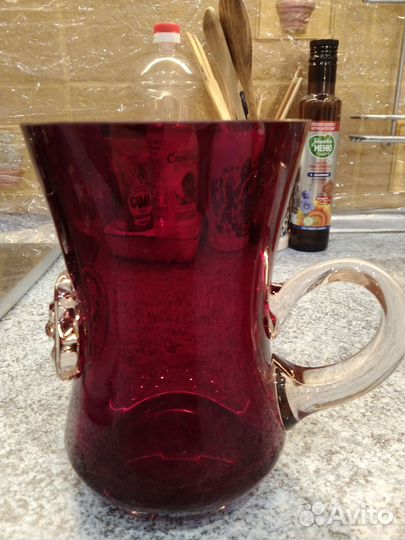Кружка-ваза рубинового оттенка, стекло, СССР