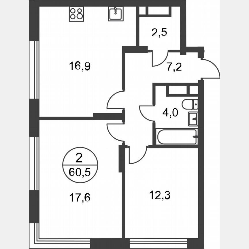2-к. квартира, 60,5 м², 12/17 эт.