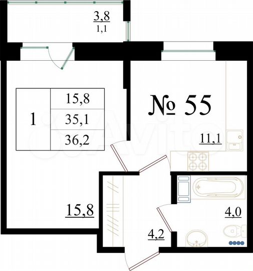 1-к. квартира, 36,2 м², 7/8 эт.