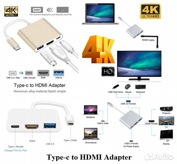 Адаптер Type-c to hdmi док станция