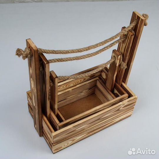 Набор кашпо деревянных 3 в 1 (30.5x18.5x35 25.5x15