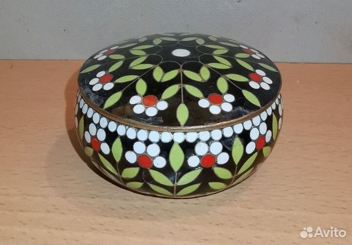 Советская шкатулка круглая металл эмаль Редкая