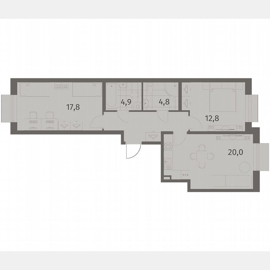 2-к. квартира, 68,1 м², 2/8 эт.