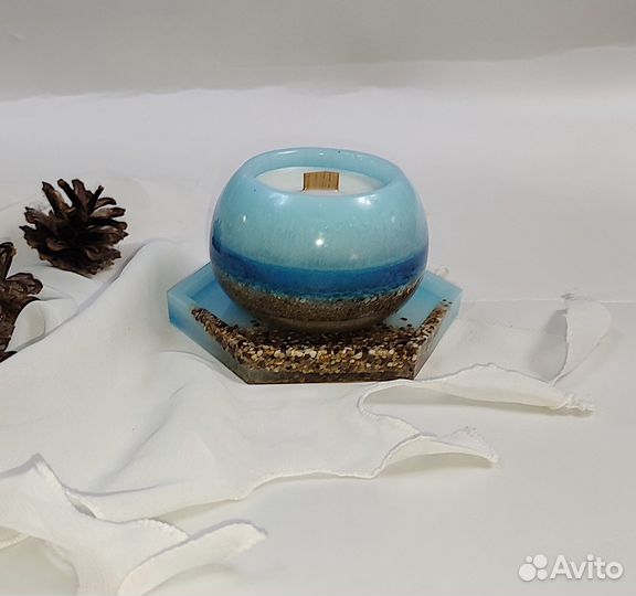 Свечи соевые в подсвечнике из эпокси-смолы руч/раб