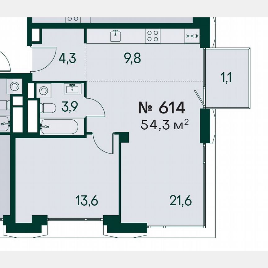 2-к. квартира, 54,3 м², 7/13 эт.