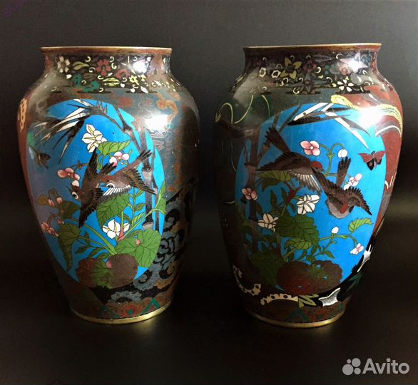 Клуазоне Япония Птица Хоо Мейдзи Сойки Воробьи 19в