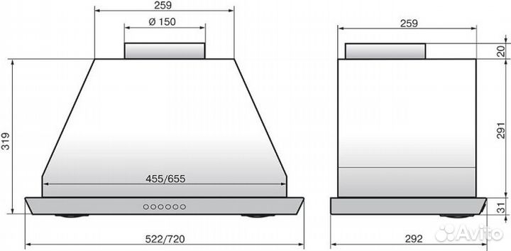 Вытяжка встраиваемая Elikor Врезной блок 72Н-1000