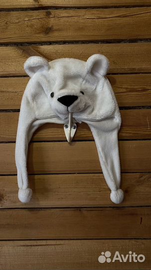 Мягкая белая шапка медведь