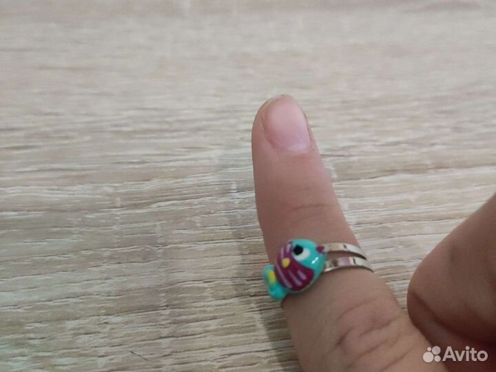 Серебряное кольцо с рыбкой и котиком