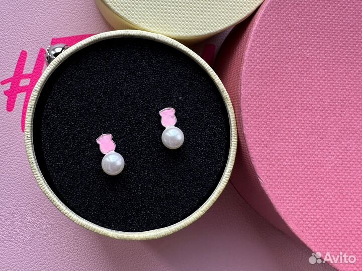 Серьги сереб кварцит жемчуг Tous Mini Color
