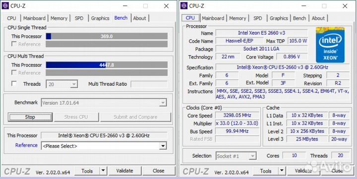 Мат.плата X99, CPU Intel 10 / 14 ядер DDR4R 8+8 GB