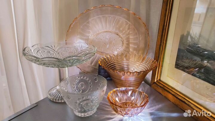 Ваза фруктовница цветное стекло СССР