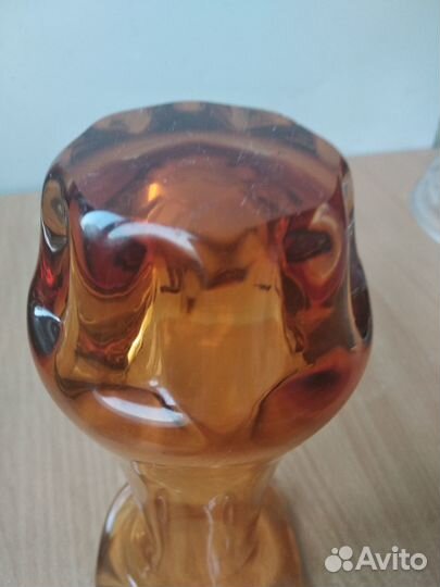 Ваза для цветов гутное цветное стекло СССР винтаж