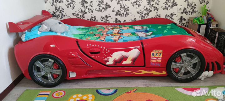 Детская кровать машина с матрасом с подсветкой