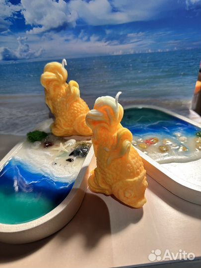 Подарок. Гипсовый полнос море и свеча Рыбка