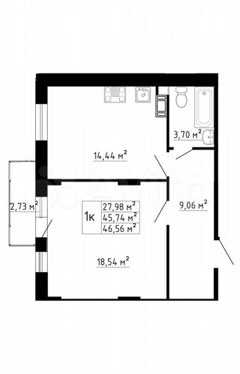 1-к. квартира, 45,8 м², 8/8 эт.