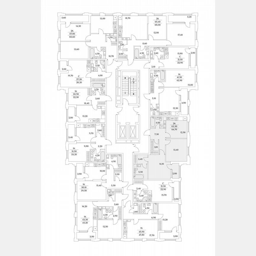 2-к. квартира, 64,7 м², 6/13 эт.