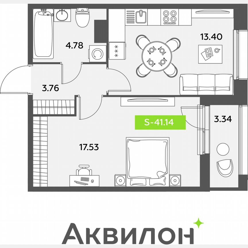 1-к. квартира, 41,1 м², 7/12 эт.