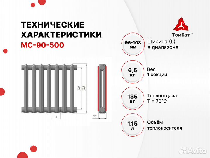 Чугунные батареи 10 секций новые