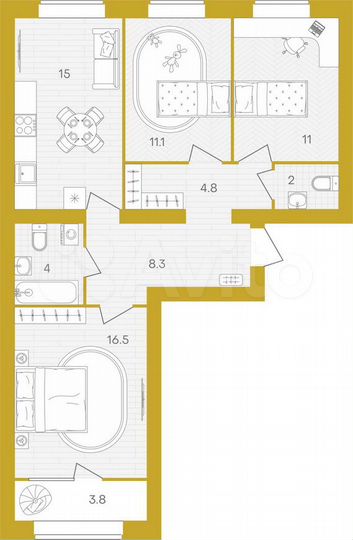3-к. квартира, 76,5 м², 6/10 эт.