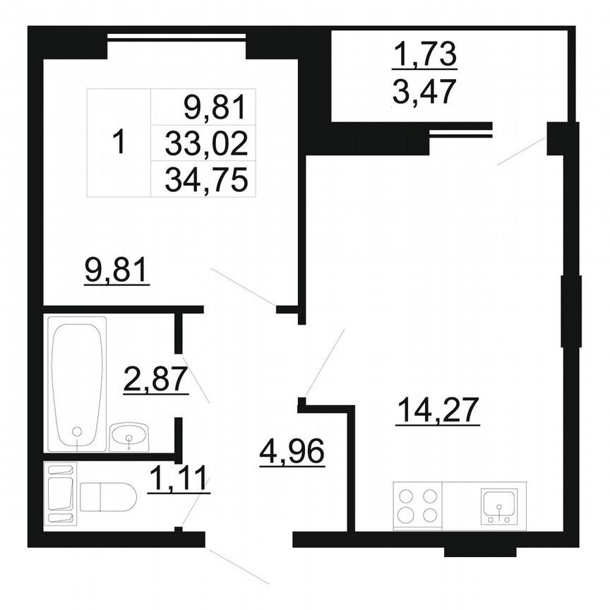 1-к. квартира, 34,8 м², 5/11 эт.