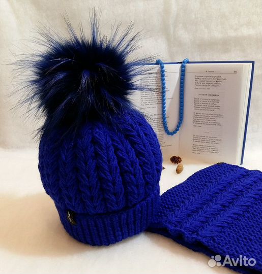 Зимний вязаный комплект шапка + снуд