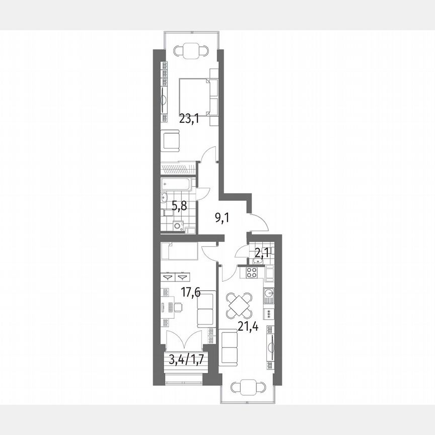 2-к. квартира, 80,8 м², 9/13 эт.
