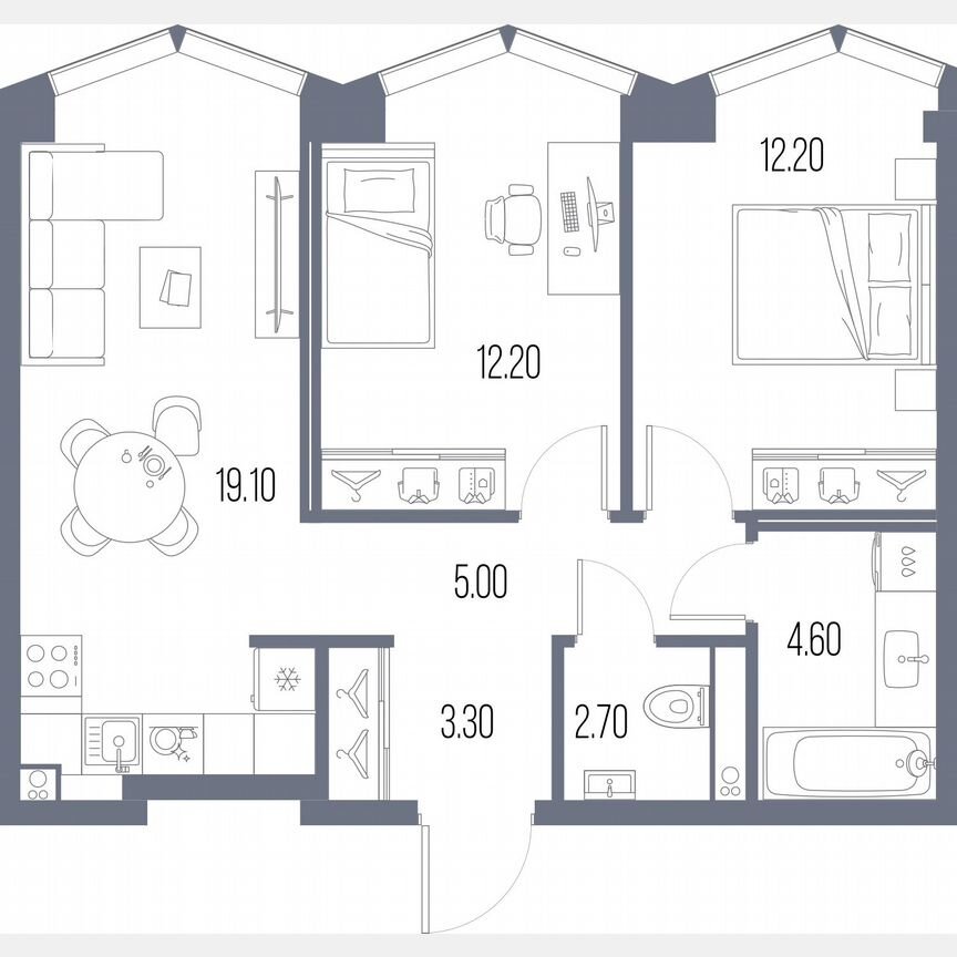 2-к. квартира, 59,1 м², 20/34 эт.
