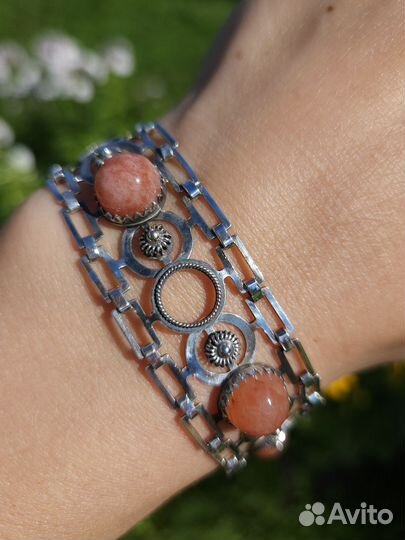 Советский браслет, серебро 875, Халцедон