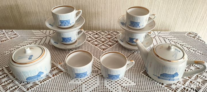 Чайный сервиз СССР Зима Домики Вербилки