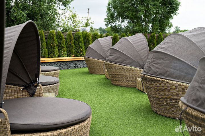 Кровать плетеная круглая из иск. ротанга