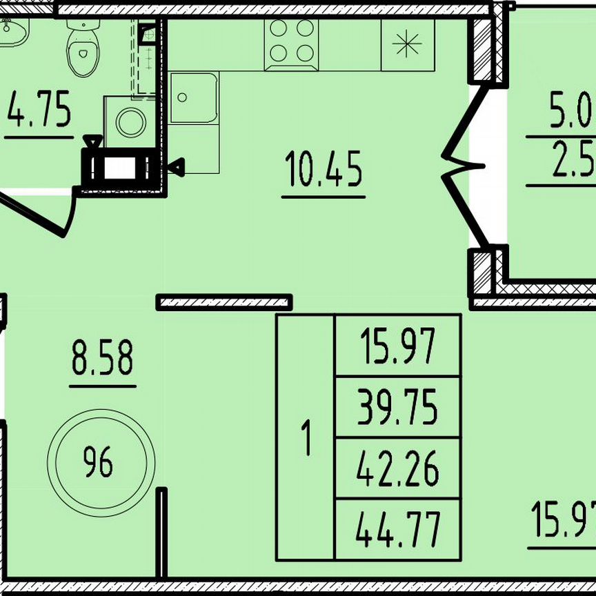 1-к. квартира, 39,8 м², 3/4 эт.