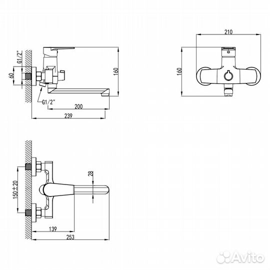 Смеситель для ванны AWP Tulos S2617C с изливом 200