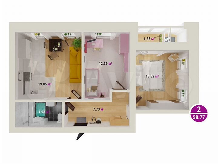 2-к. квартира, 58,8 м², 4/8 эт.