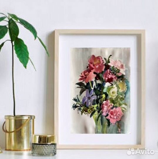 Картина акварель Цветы Пионы