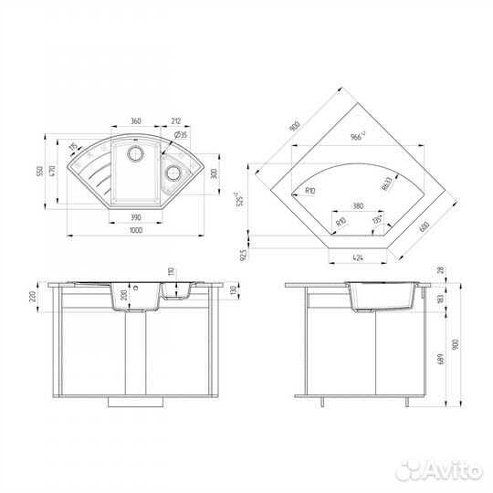 Кухонная мойка Ulgran Quartz Marta 1000-02, лен