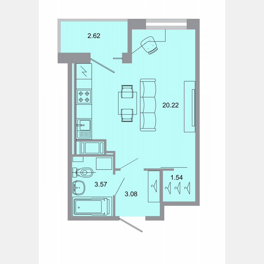 Квартира-студия, 29,1 м², 7/15 эт.