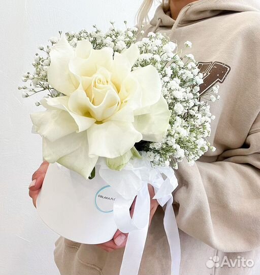 Цветочная композиция в шляпной коробке