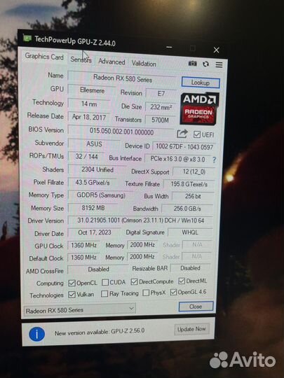 Видеокарта Asus Rx 580 8gb/опт/розница