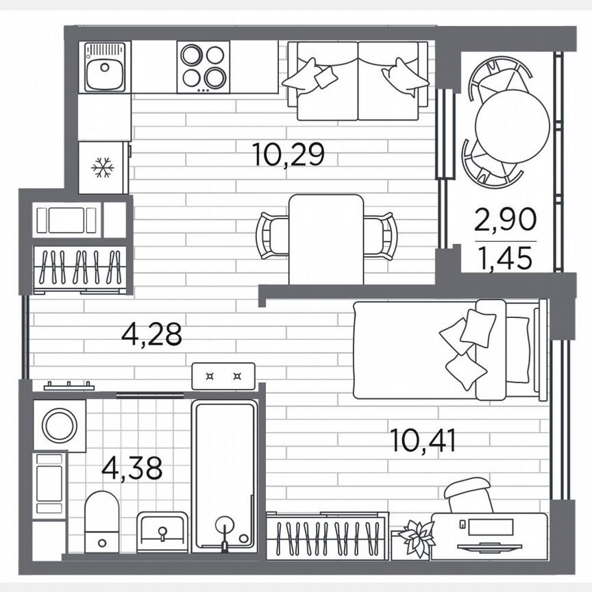 1-к. квартира, 30,8 м², 5/5 эт.