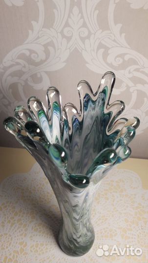 Ваза винтажная Всплеск цветное стекло СССР h 30 см