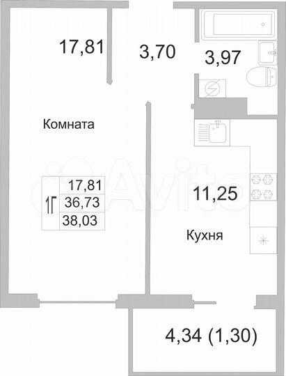 1-к. квартира, 37,6 м², 8/9 эт.