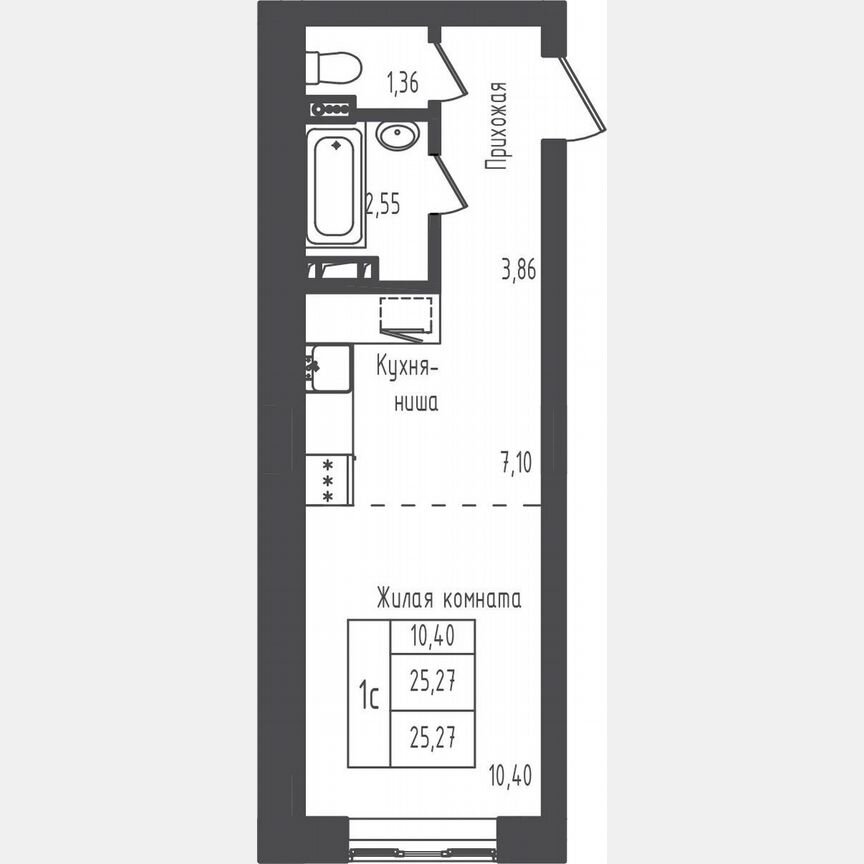 Квартира-студия, 25,3 м², 5/5 эт.
